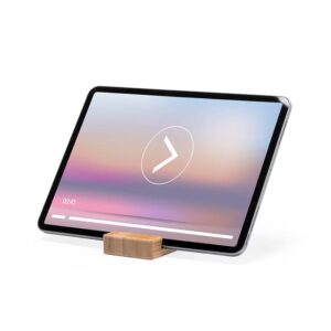 Soporte para móvil y tablet. Bambú. Opción de personalizar soporte personalizado para movil ambiente5