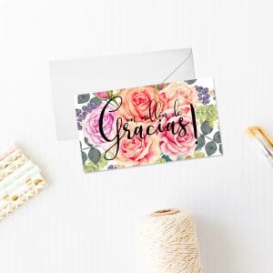 tarjeta de agradecimiento modelo ramo de rosas