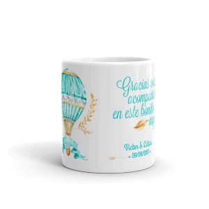 Taza personalizada para boda vuelo en globo