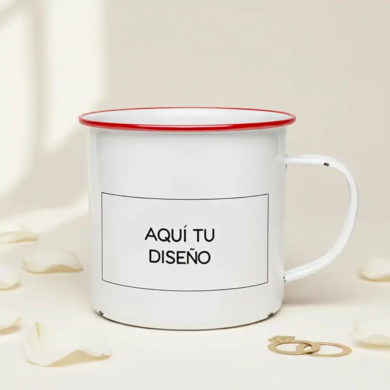 taza retro metálica. personalizada. sube tu propio diseño