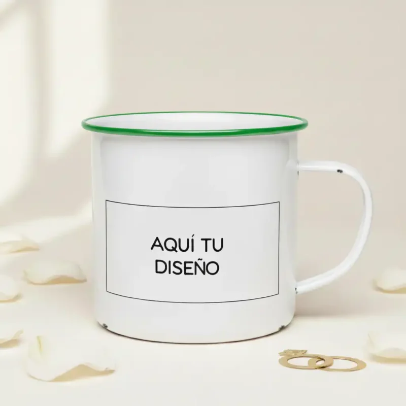 taza retro metálica. personalizada. sube tu propio diseño verde
