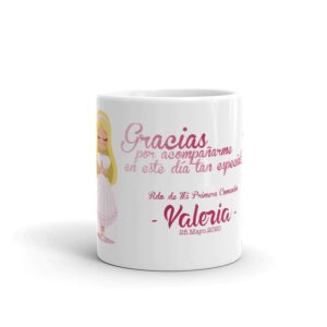 Taza para comunión. Personalizada. Gracias por... Rubia