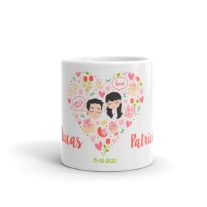 Taza para boda modelo corazón de flores