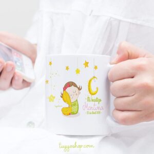 Taza personalizada para bautizo bebe durmiendo