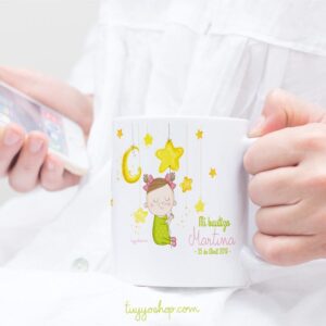 Taza personalizada para bautizo bebe en las estrellas
