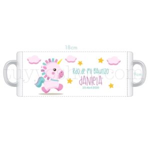 Taza para bautizo, modelo Pink Unicornio