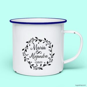 Taza retro metálica. Personalizada. Modelo Córdoba taza para boda metalica personalizada cordoba azul