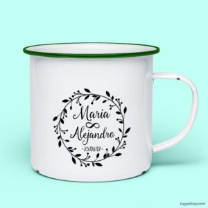 Taza retro metálica. Personalizada. Modelo Córdoba taza para boda metalica personalizada cordoba verde