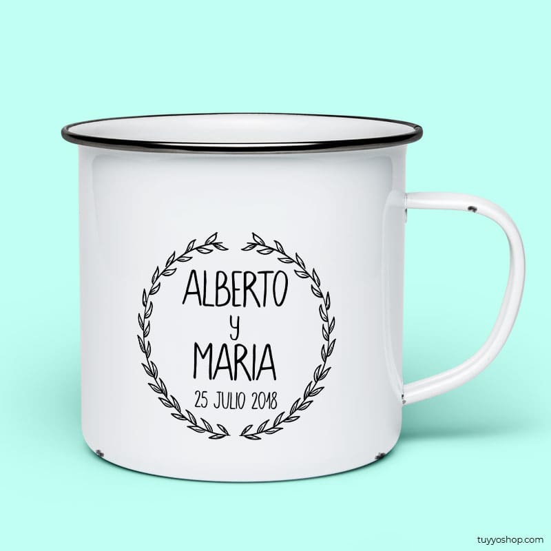 Cordelia Privilegiado Continental Taza retro metálica. Personalizada. Modelo Laurel