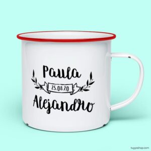 Taza retro metálica. Personalizada. Modelo Paula