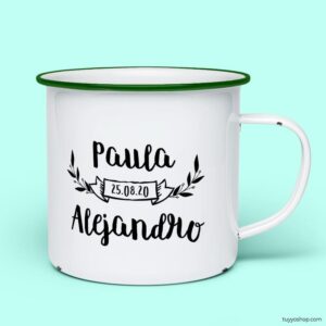 Taza retro metálica. Personalizada. Modelo Paula taza para boda metalica personalizada paula verde