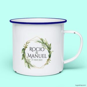 Taza retro metálica. Personalizada. Modelo Ronda taza para boda metalica personalizada ronda azul