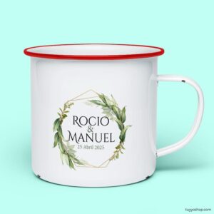 Taza retro metálica. Personalizada. Modelo Ronda taza para boda metalica personalizada ronda rojo