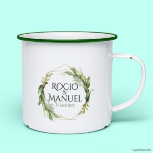 Taza retro metálica. Personalizada. Modelo Ronda taza para boda metalica personalizada ronda verde