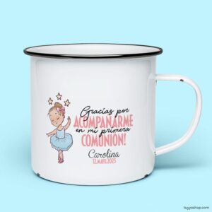 Ultimos regalos para invitados añadidos taza para comunion metalica personalizada bailarina negro