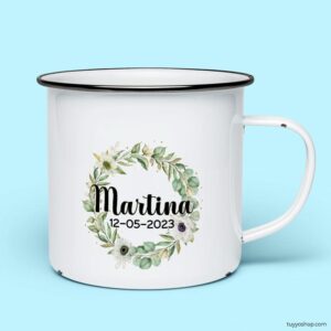 Ultimos regalos para invitados añadidos taza para comunion metalica personalizada corona negro
