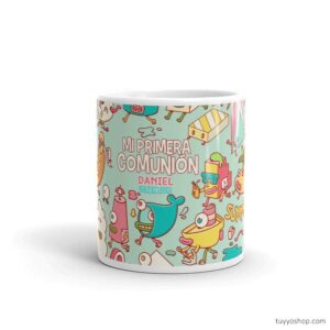 Taza para comunión. Personalizada. Modelo Monster