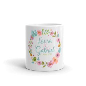 Taza de boda para invitados. Personalizada. Modelo primavera.