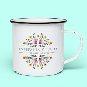 Taza metal retro boda silvestre personalizada, recuerdo especial