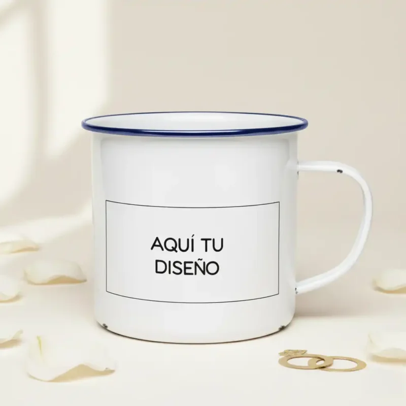taza retro metálica. personalizada. sube tu propio diseño