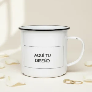 taza retro metálica. personalizada. sube tu propio diseño