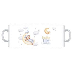 Taza personalizada para bautizo, osito dormilón