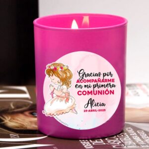 Ultimos regalos para invitados añadidos vela para comunion rosa chica rezando2