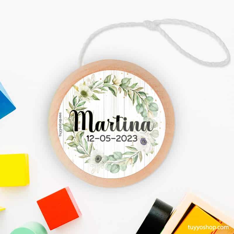 Yoyo de Madera para Comunión con Vinilo de Corona Floral